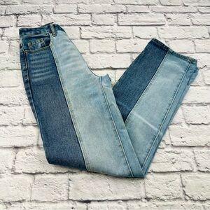 PacSun Jeans 90's Boyfriend Size 24 Light Medium Blue Color Block Wide Leg